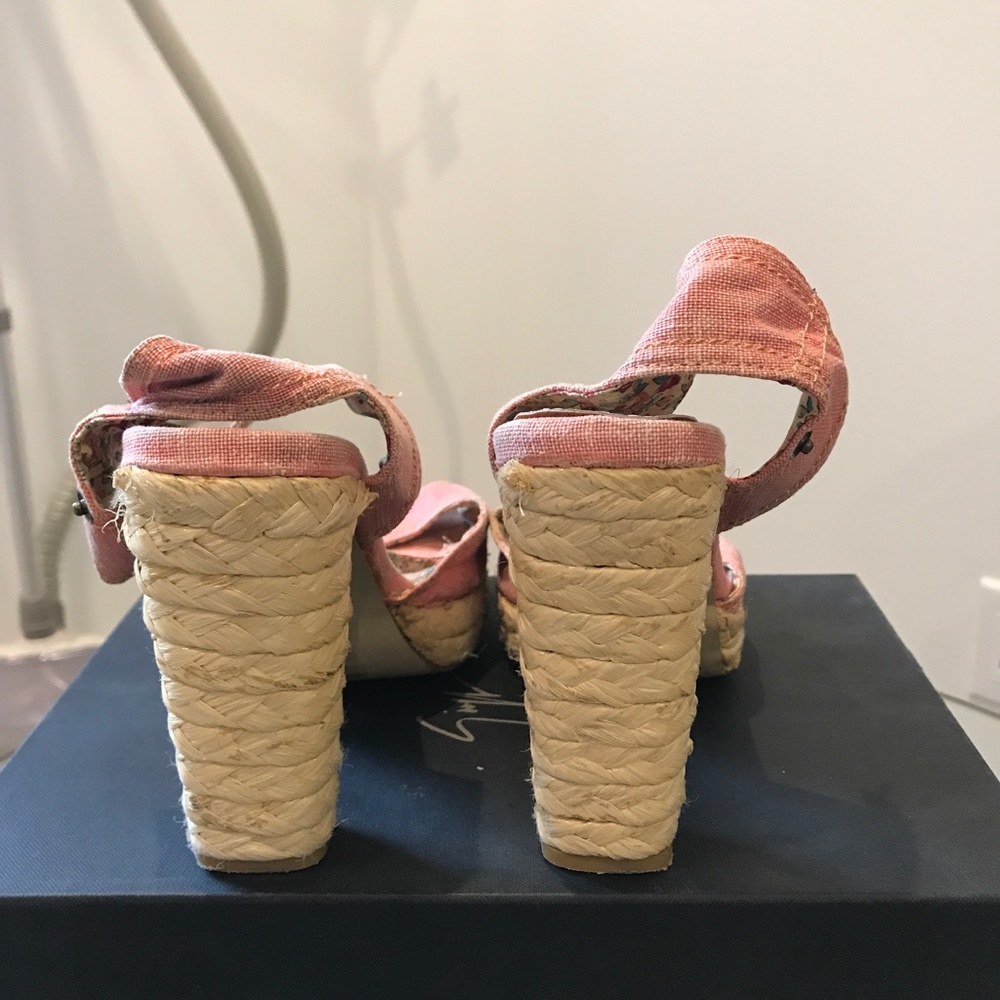 Envy 6.5 Jean Straw Sandals Block Heel Pink Comfy